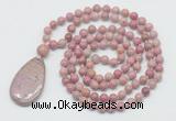 GMN5219 Hand-knotted 8mm, 10mm pink wooden jasper 108 beads mala necklace with pendant