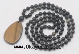 GMN5236 Hand-knotted 8mm, 10mm golden obsidian 108 beads mala necklace with pendant