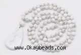 GMN5241 Hand-knotted 8mm, 10mm white howlite 108 beads mala necklace with pendant