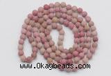 GMN5504 Hand-knotted 6mm matte pink wooden fossil jasper 108 beads mala necklaces