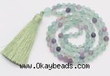 GMN5600 Hand-knotted 6mm matte fluorite 108 beads mala necklaces with tassel