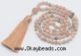 GMN5601 Hand-knotted 6mm matte sunstone 108 beads mala necklaces with tassel