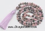 GMN5602 Hand-knotted 6mm matte rhodonite 108 beads mala necklaces with tassel