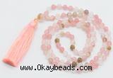 GMN5607 Hand-knotted 6mm matte volcano cherry quartz 108 beads mala necklaces with tassel