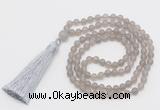 GMN5610 Hand-knotted 6mm matte grey agate 108 beads mala necklaces with tassel