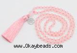 GMN5705 Hand-knotted 6mm matte rose quartz 108 beads mala necklaces with tassel & charm