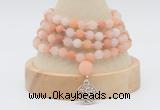 GMN5803 Hand-knotted 6mm matter pink aventurine 108 beads mala necklaces with charm