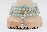 GMN5805 Hand-knotted 6mm matter amazonite 108 beads mala necklaces with charm