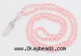 GMN5900 Hand-knotted 6mm matte rose quartz 108 beads mala necklaces with pendant