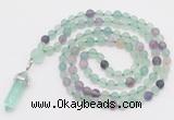 GMN5903 Hand-knotted 6mm matte fluorite 108 beads mala necklaces with pendant