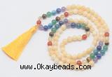 GMN6120 Knotted 7 Chakra 8mm, 10mm honey jade 108 beads mala necklace with tassel