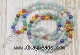 GMN6139 Knotted 7 Chakra 8mm, 10mm amazonite 108 beads mala necklace with charm