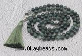 GMN620 Hand-knotted 8mm, 10mm moss agate 108 beads mala necklaces with tassel