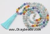 GMN6239 Knotted 7 Chakra 8mm, 10mm amazonite 108 beads mala necklace with tassel