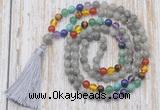 GMN6337 Knotted 7 Chakra 8mm, 10mm labradorite 108 beads mala necklace with tassel