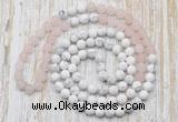 GMN6403 Hand-knotted 8mm, 10mm rose quartz & white howlite 108 beads mala necklaces