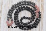 GMN6417 Hand-knotted 8mm, 10mm matte black agate, black labradorite & rose quartz 108 beads mala necklaces