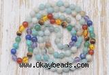 GMN6439 Hand-knotted 7 Chakra 8mm, 10mm amazonite 108 beads mala necklaces