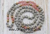 GMN6447 Hand-knotted 8mm, 10mm dalmatian jasper & cherry quartz 108 beads mala necklaces