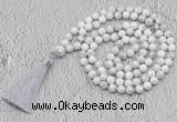 GMN656 Hand-knotted 8mm, 10mm white howlite 108 beads mala necklaces with tassel