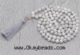 GMN657 Hand-knotted 8mm, 10mm white howlite 108 beads mala necklaces with tassel