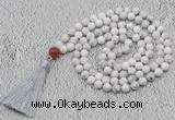 GMN658 Hand-knotted 8mm, 10mm white howlite 108 beads mala necklaces with tassel