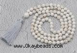 GMN660 Hand-knotted 8mm, 10mm white howlite 108 beads mala necklaces with tassel