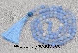 GMN670 Hand-knotted 8mm, 10mm blue banded agate 108 beads mala necklaces with tassel