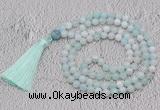 GMN671 Hand-knotted 8mm, 10mm sea blue banded agate 108 beads mala necklaces with tassel