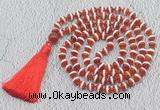 GMN687 Hand-knotted 8mm, 10mm red Tibetan agate 108 beads mala necklaces with tassel