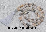 GMN698 Hand-knotted 8mm, 10mm bamboo leaf agate 108 beads mala necklaces with tassel