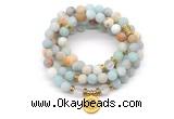 GMN7005 8mm matte amazonite & white crystal 108 mala beads wrap bracelet necklace