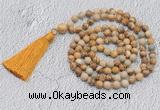 GMN707 Hand-knotted 8mm, 10mm picture jasper 108 beads mala necklaces with tassel