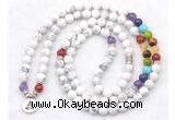 GMN7073 7 Chakra 8mm white howlite 108 mala beads wrap bracelet necklaces