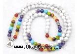 GMN7076 7 Chakra 8mm white howlite 108 mala beads wrap bracelet necklaces