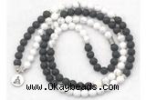 GMN7088 Chakra 8mm white howlite & black lava 108 mala beads wrap bracelet necklaces