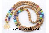 GMN7094 7 Chakra 8mm picture jasper 108 mala beads wrap bracelet necklaces