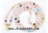 GMN7109 7 Chakra 8mm rose quartz 108 mala beads wrap bracelet necklaces