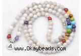 GMN7118 7 Chakra 8mm white crazy lace agate 108 mala beads wrap bracelet necklaces