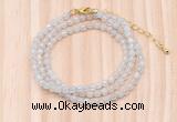 GMN7200 4mm faceted round tiny white jade beaded necklace jewelry