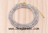 GMN7201 4mm faceted round tiny grey agate beaded necklace jewelry