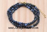 GMN7218 4mm faceted round tiny dumortierite beaded necklace jewelry