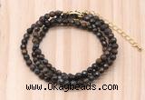 GMN7221 4mm faceted round tiny bronzite beaded necklace jewelry