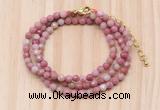 GMN7225 4mm faceted round tiny pink wooden jasper beaded necklace jewelry