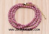 GMN7226 4mm faceted round tiny pink wooden jasper beaded necklace jewelry