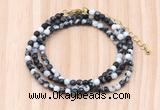 GMN7241 4mm faceted round tiny black & white jasper beaded necklace jewelry