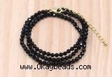 GMN7247 4mm faceted round tiny black spinel beaded necklace jewelry