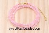 GMN7256 4mm faceted round tiny rose quartz beaded necklace jewelry