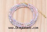 GMN7257 4mm faceted round tiny morganite beaded necklace jewelry