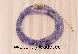 GMN7272 4mm faceted round amethyst beaded necklace jewelry